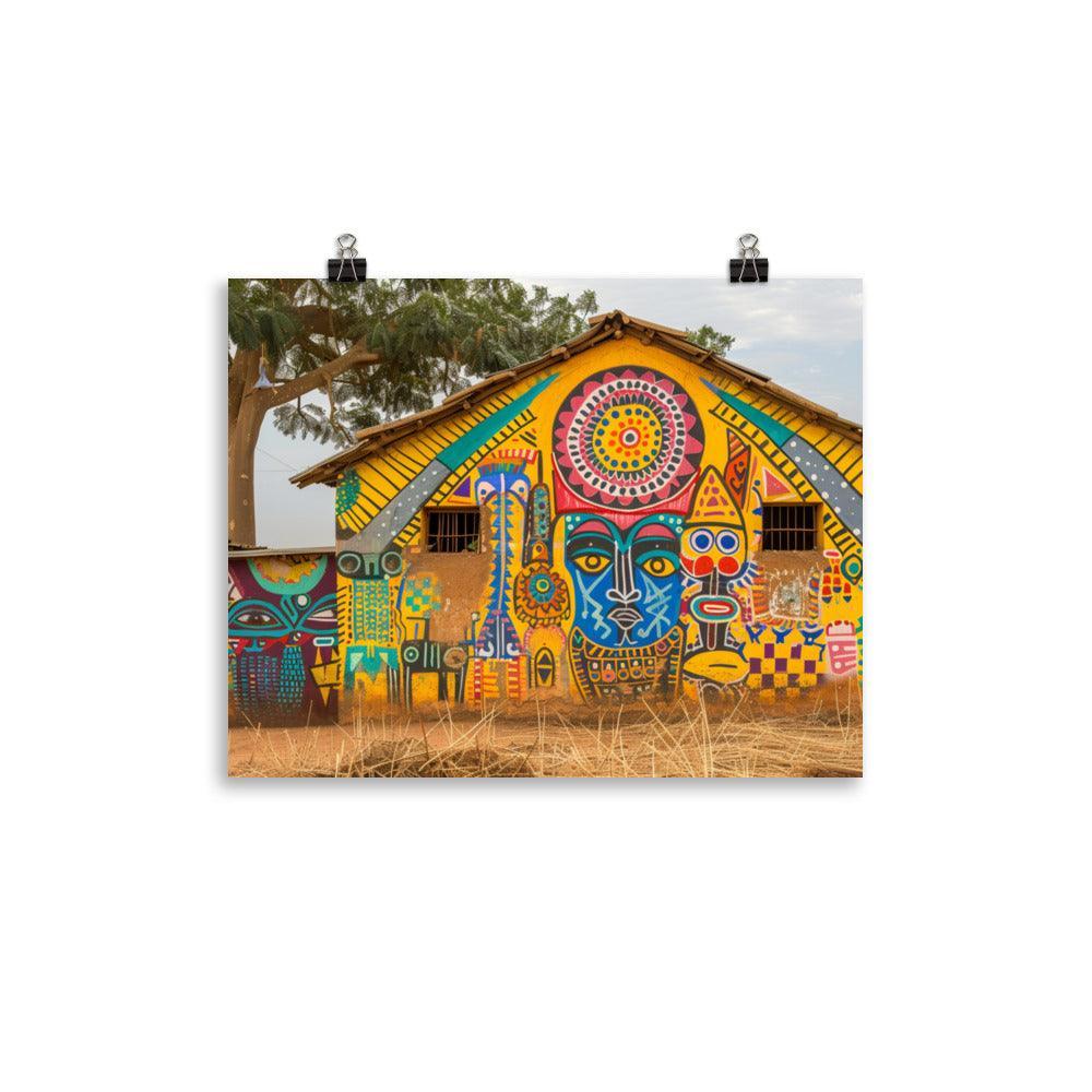 Colorful Burkina Faso Village Mural Art Poster - Oh Posters