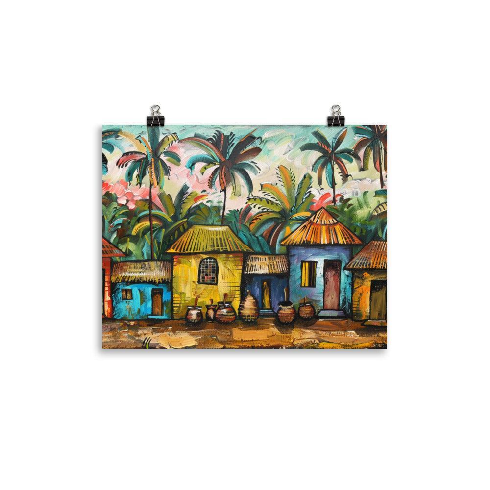 Congo Colorful Village Huts Tropical Art Poster - Oh Posters