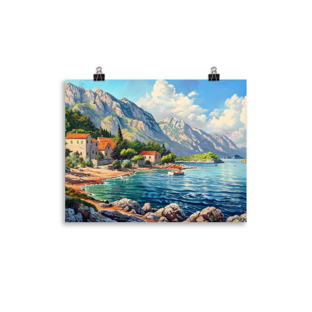 Croatia Serene Coastline and Mountains Landscape Painting Poster - Oh Posters