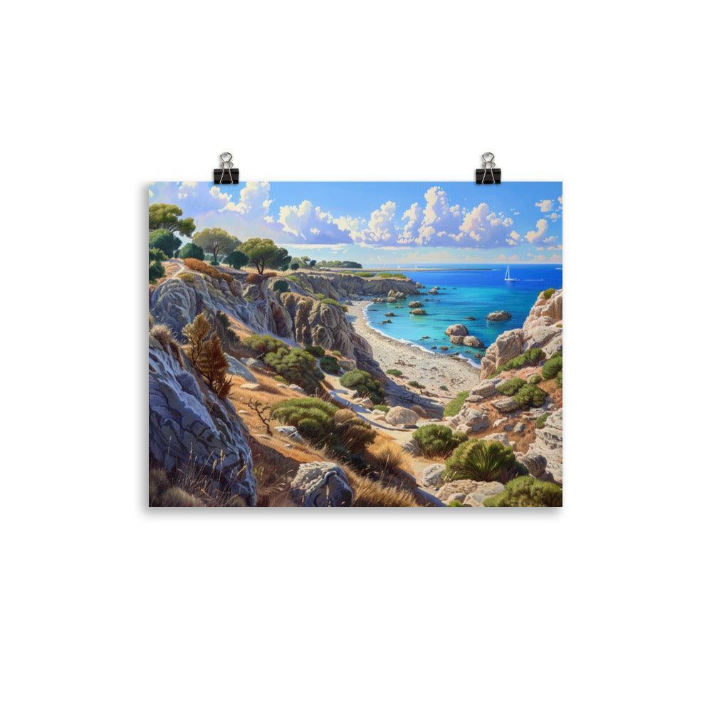 Cyprus Secluded Cove and Rocky Cliffs Landscape Painting Poster - Oh Posters