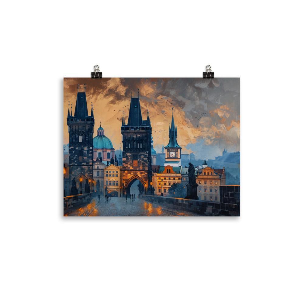 Czech Republic Charles Bridge and Historic Skyline Sunset View Poster - Oh Posters