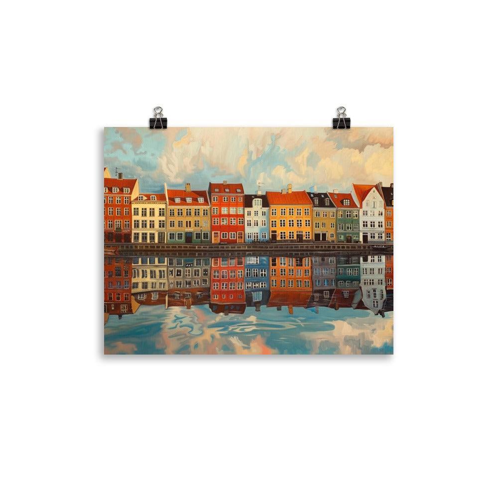 Copenhagen Denmark Waterfront Reflections Painting Poster - Oh Posters