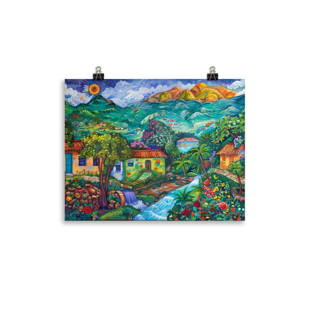 El Salvador Colorful Village Floral Paradise Poster - Oh Posters