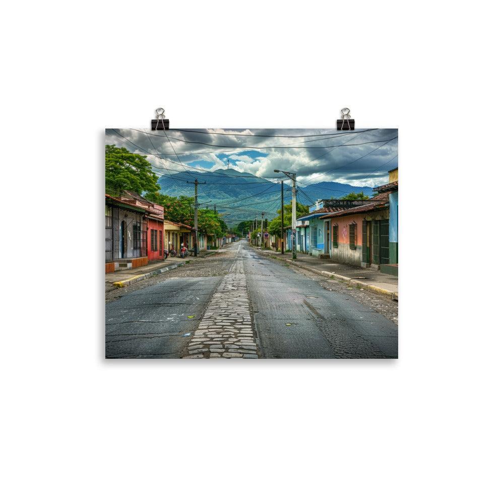 El Salvador Quiet Street Mountain View Poster - Oh Posters