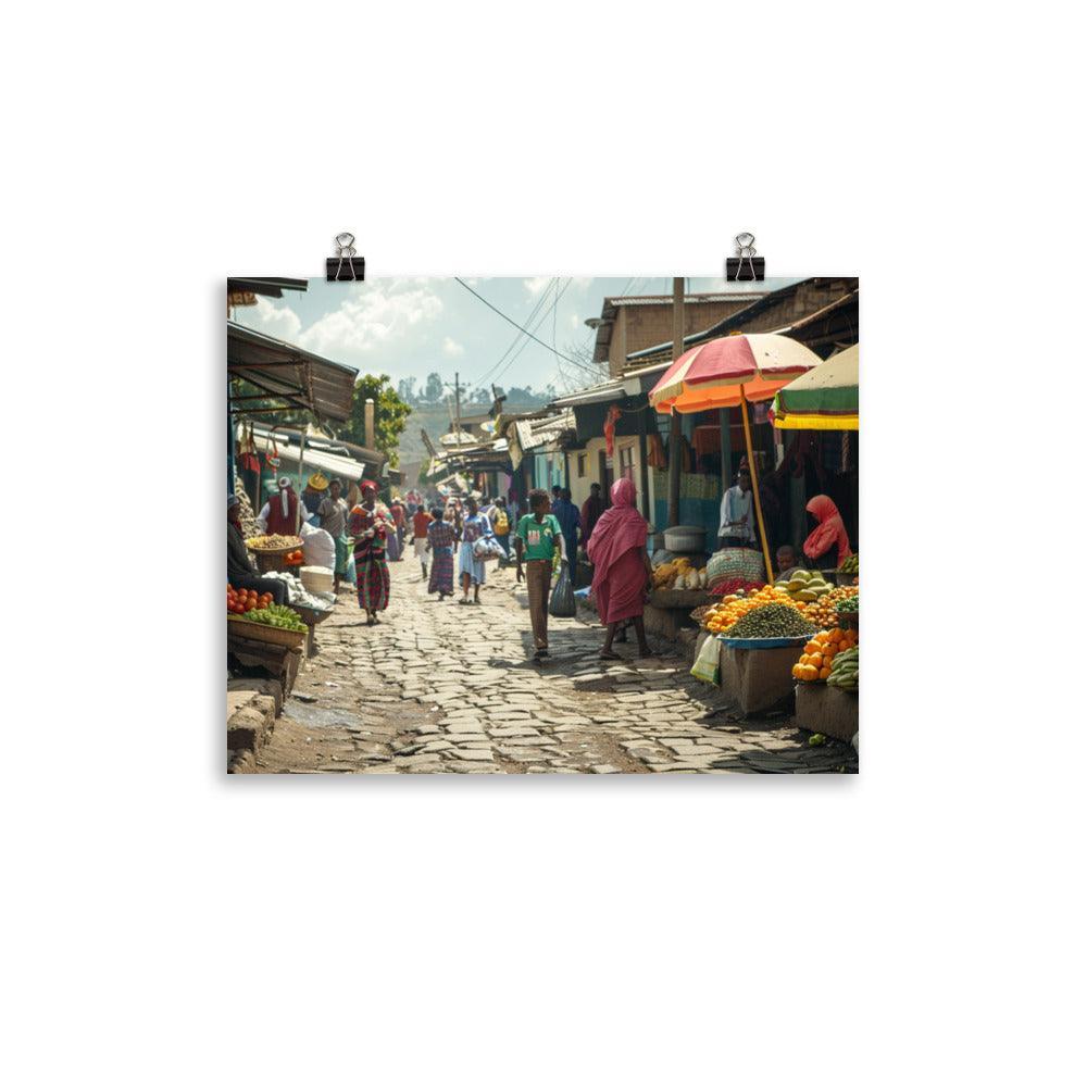 Ethiopia Colorful Open-Air Market with Street Vendors Poster - Oh Posters