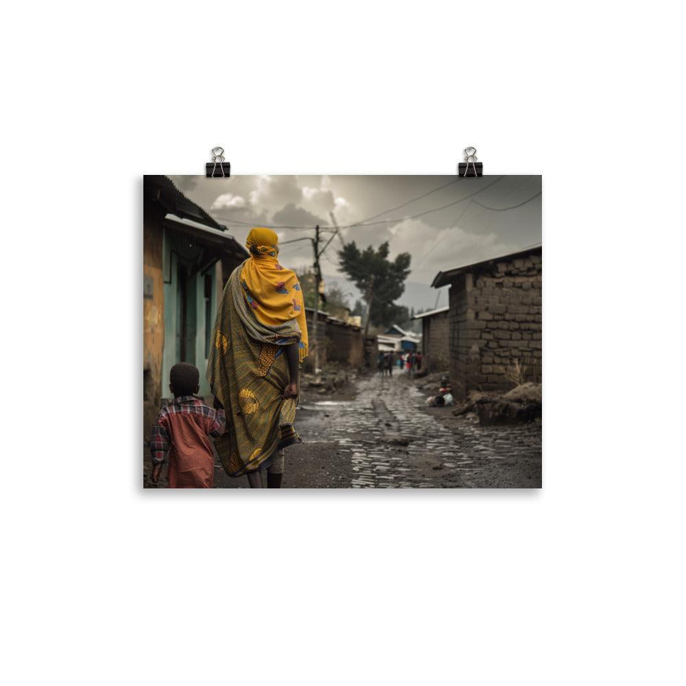 Ethiopia Traditional Village Walkway with Mother and Child Poster - Oh Posters