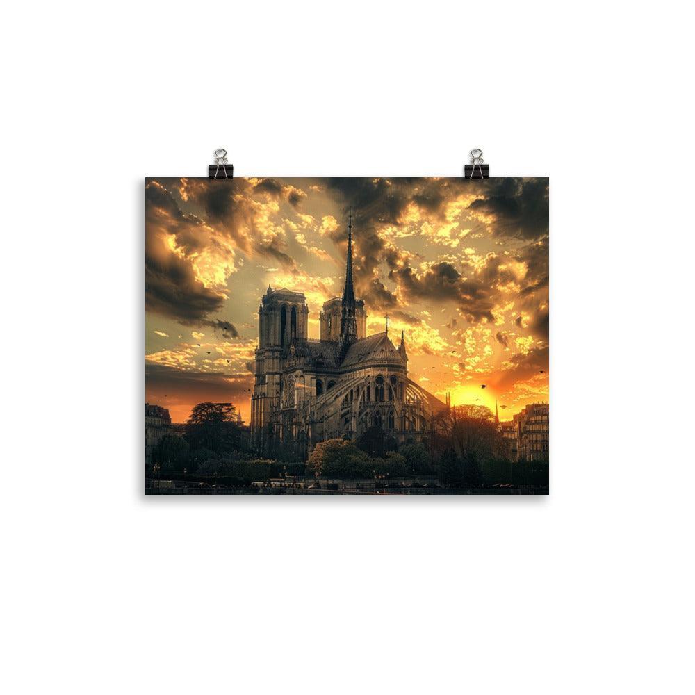 France Paris Notre Dame Cathedral Dramatic Sunset Poster - Oh Posters