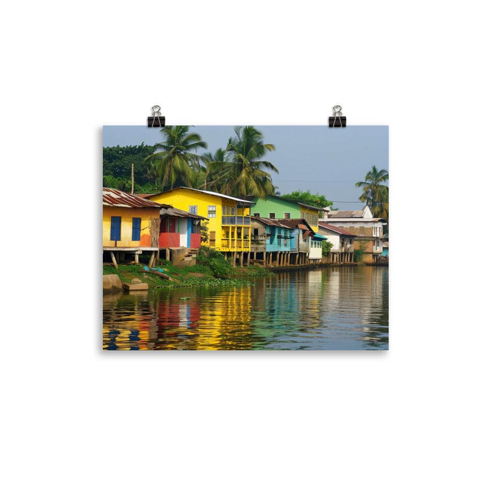 Ghana Vibrant Riverside Colorful Houses Poster - Oh Posters