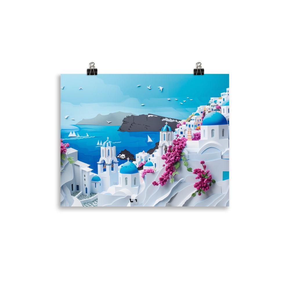 Greece Santorini Blooming Flowers Coastal Scene Poster - Oh Posters