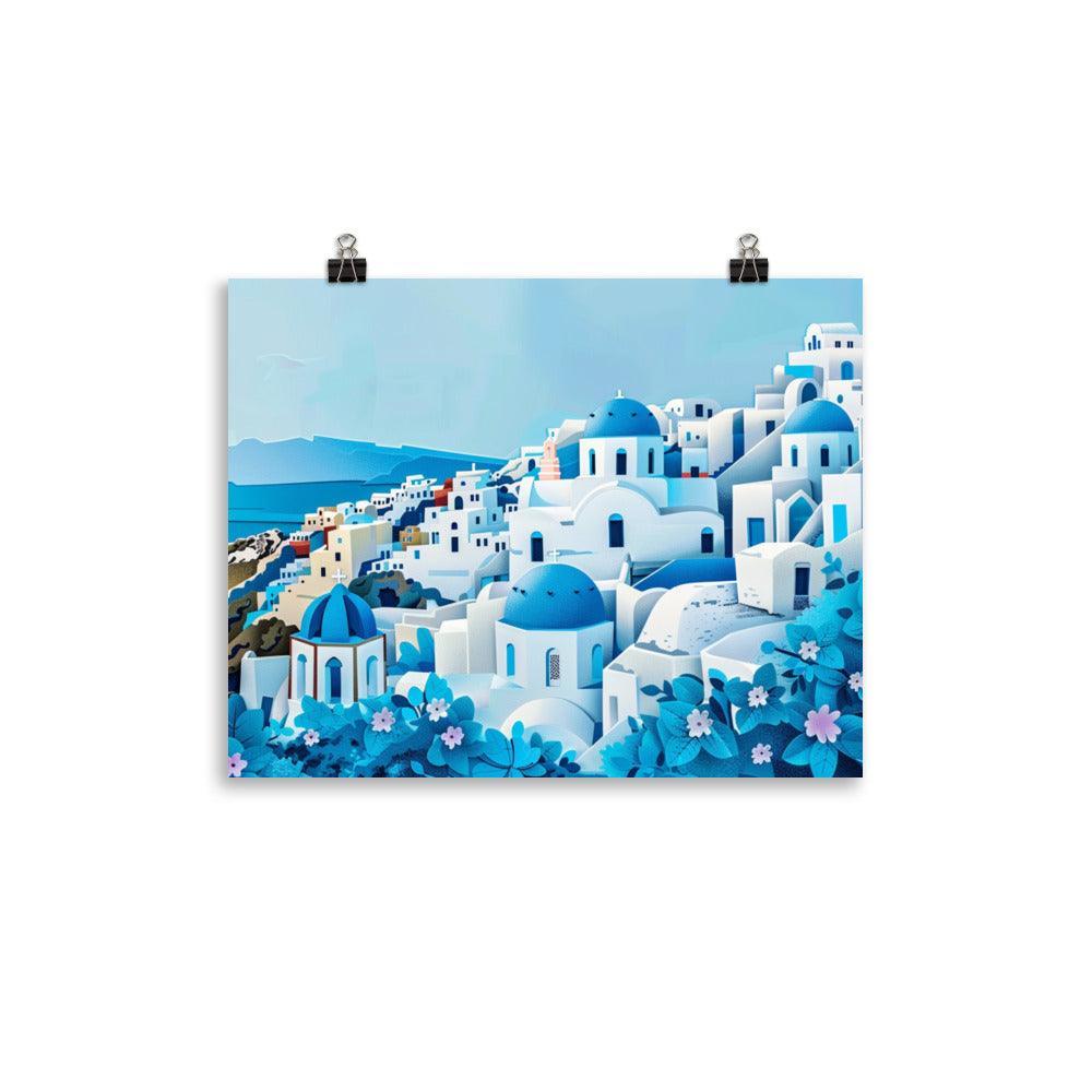 Greece Santorini Blue Domes Seaside Village Poster - Oh Posters