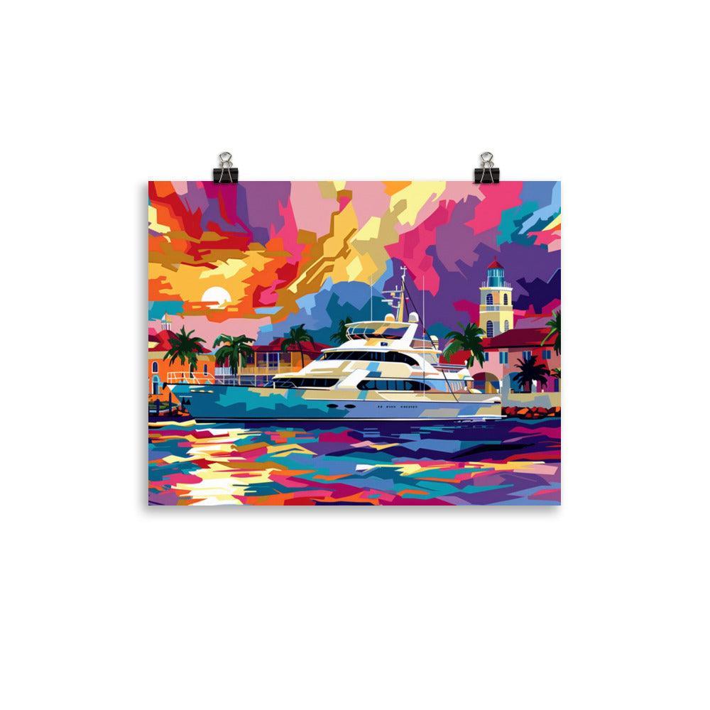 Grenada Vibrant Yacht Marina Sunset Art Poster - Oh Posters