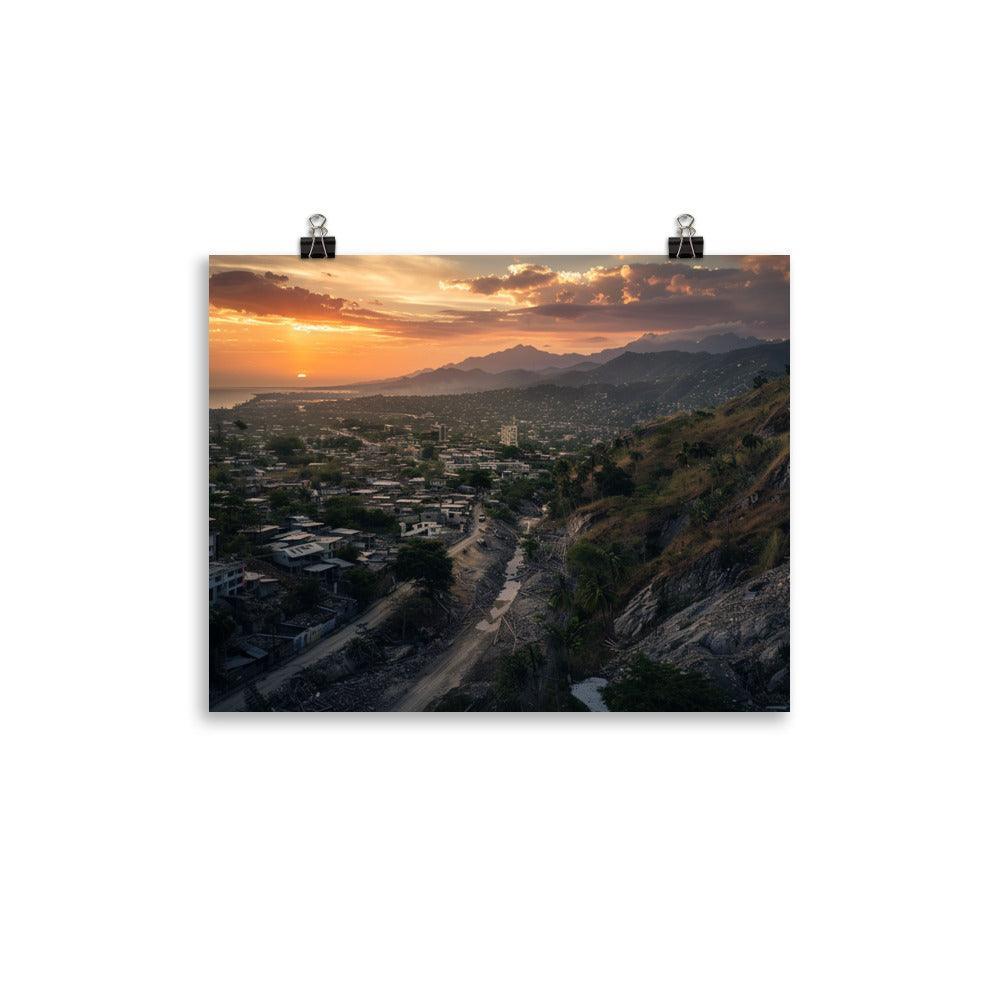 Haiti Mountainous Sunset Urban Landscape Poster - Oh Posters