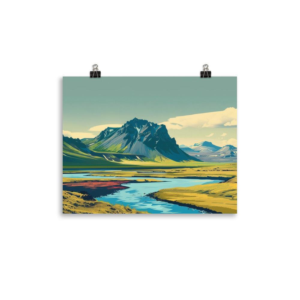 Iceland Majestic Mountain River Landscape Poster - Oh Posters