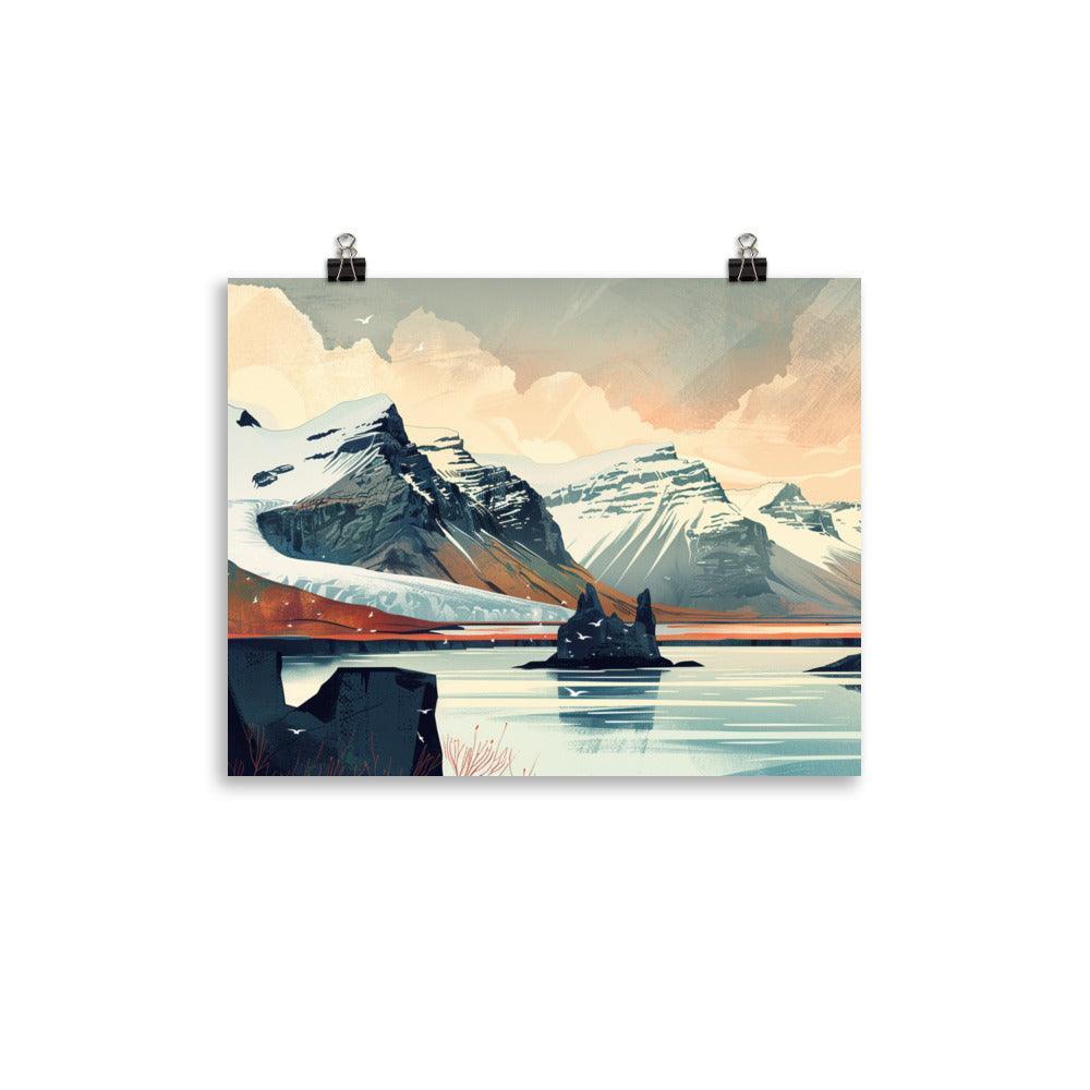 Iceland Glacial Mountain Scenic Illustration Poster - Oh Posters