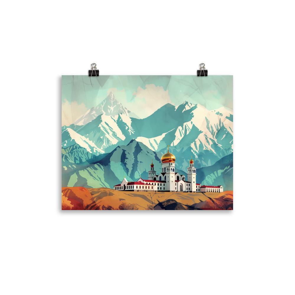 Kazakhstan Mountain Monastery Scenic Poster - Oh Posters