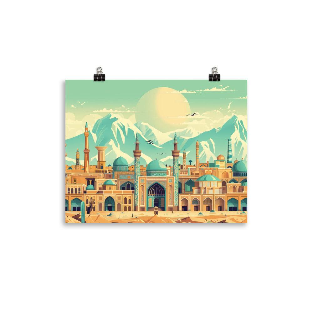 Iran Majestic Mosque Cityscape Vintage Art Poster - Oh Posters