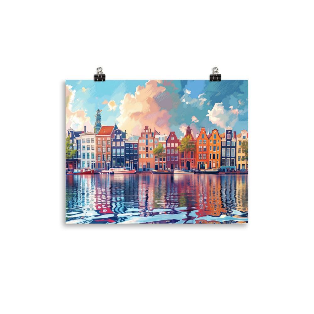 Netherlands Colorful Amsterdam Canal Rowhouses Poster - Oh Posters