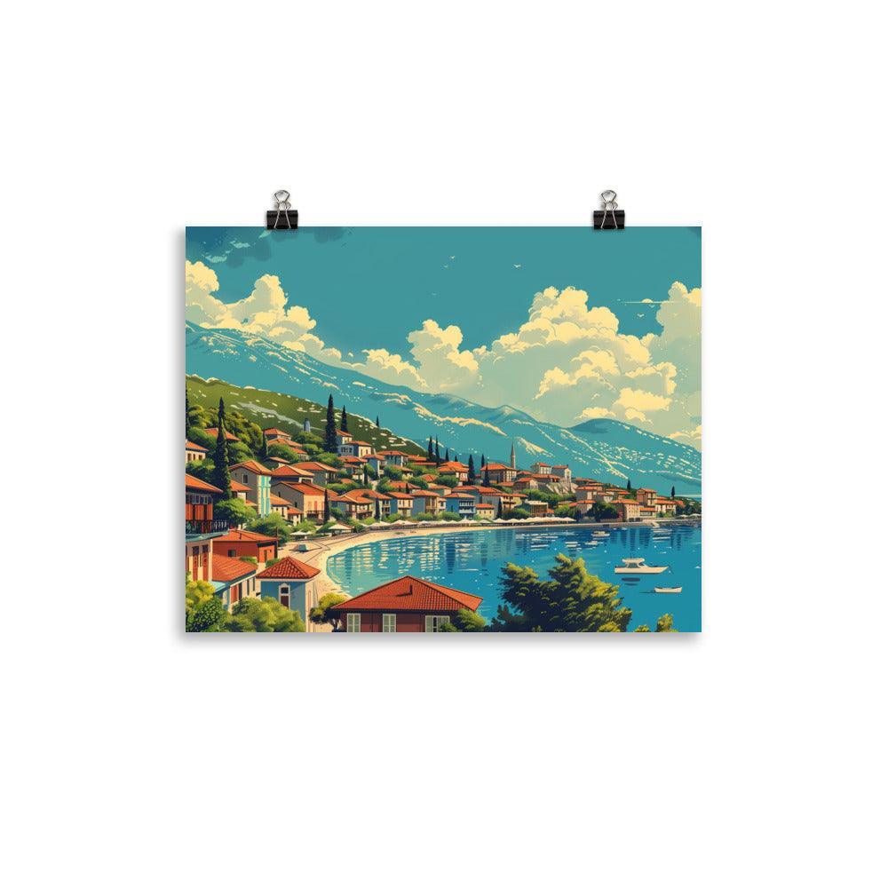 North Macedonia Lakeside Village Scenic Poster - Oh Posters