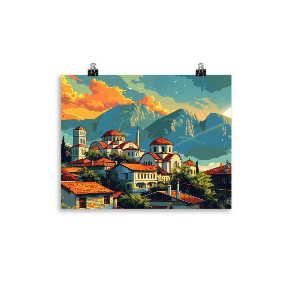 North Macedonia Mountain Town at Sunset Poster - Oh Posters