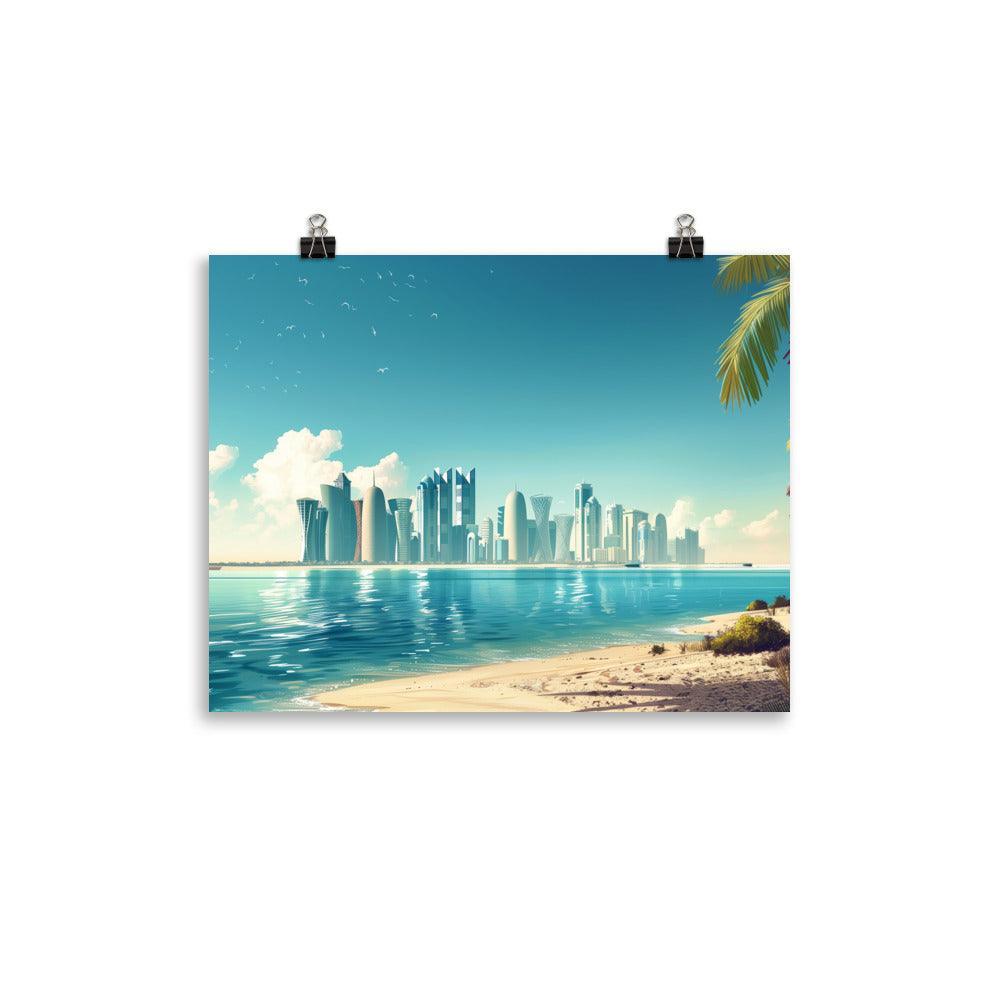 Qatar Modern Coastal Skyline Daytime Poster - Oh Posters