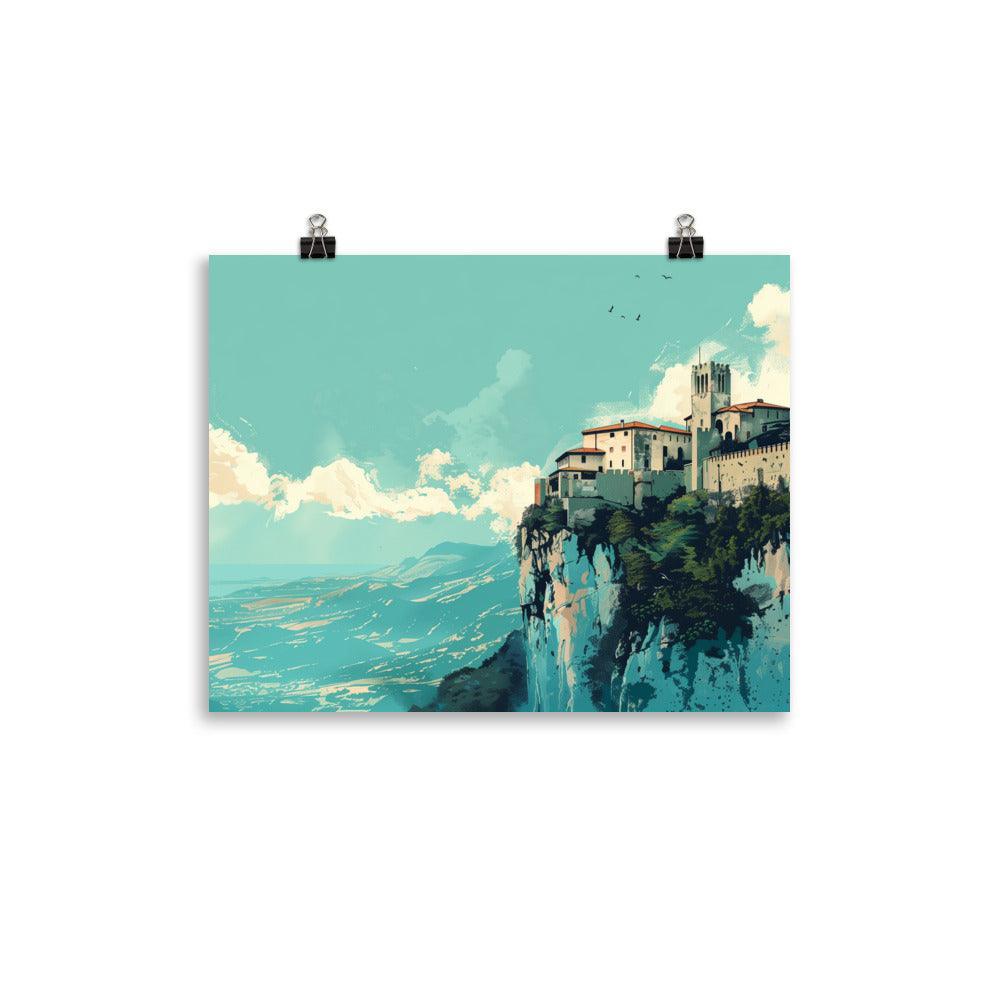 San Marino Cliffside Castle Scenic Poster - Oh Posters