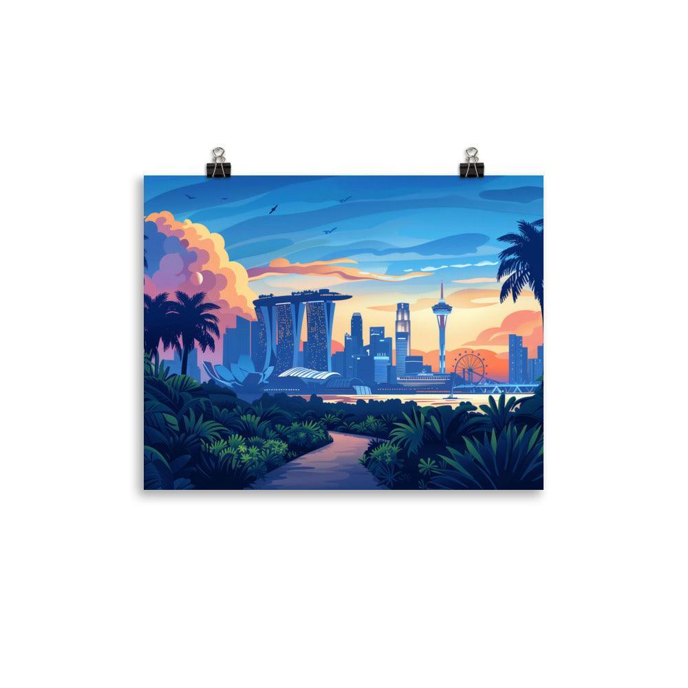 Singapore Iconic Cityscape Tropical Twilight Poster - Oh Posters