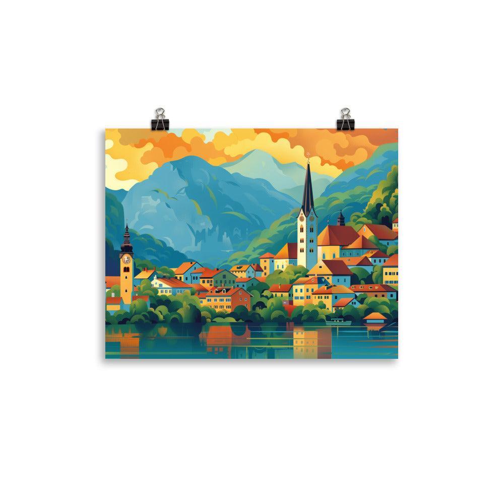 Slovenia Colorful Mountain Village Poster - Oh Posters