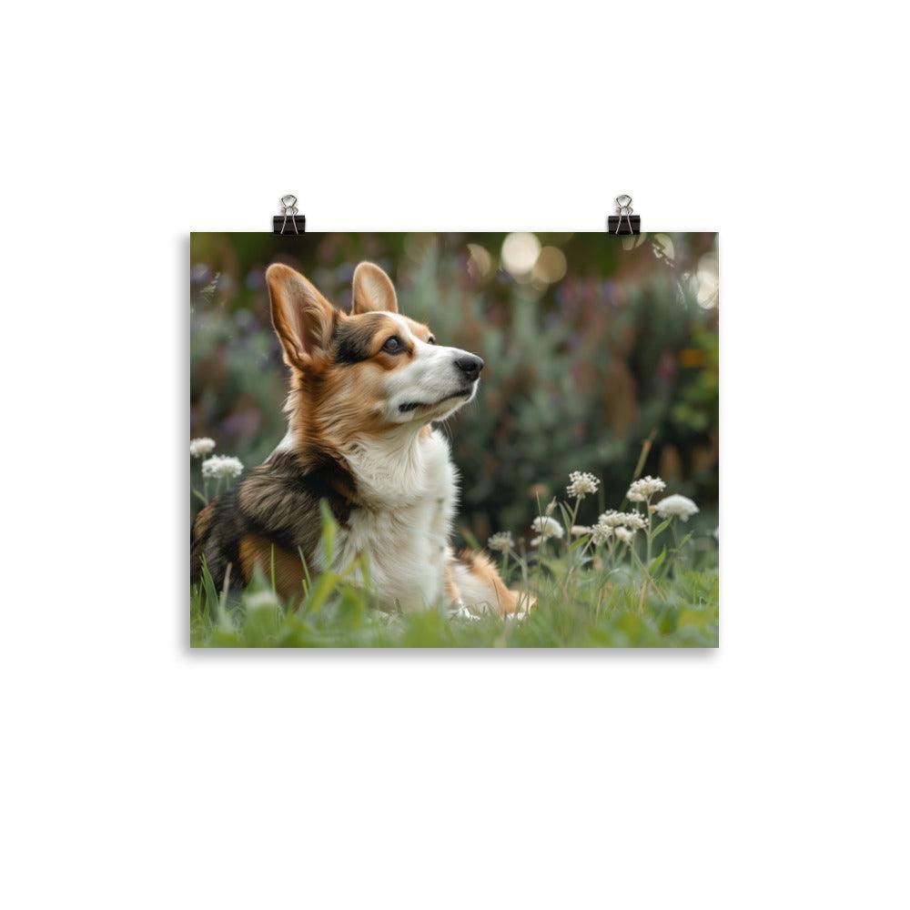 Cardigan Welsh Corgi in Flower Field Photograph Poster - Oh Posters