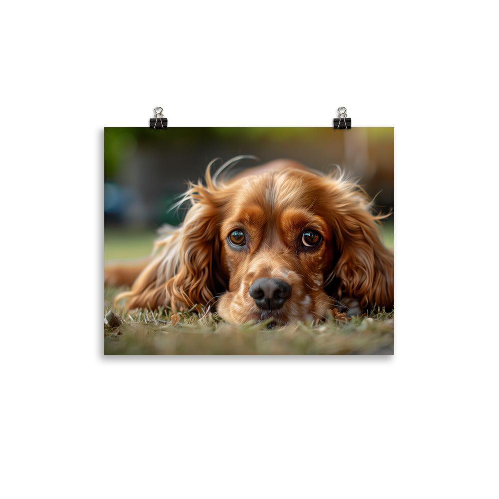 Cocker Spaniel Lying in Grass Close-Up Portrait Poster - Oh Posters