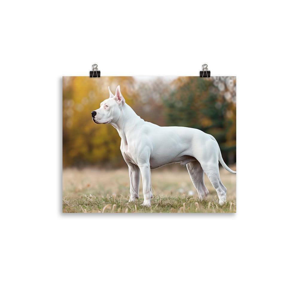 Dogo Argentino Standing in Autumn Field Portrait Poster - Oh Posters