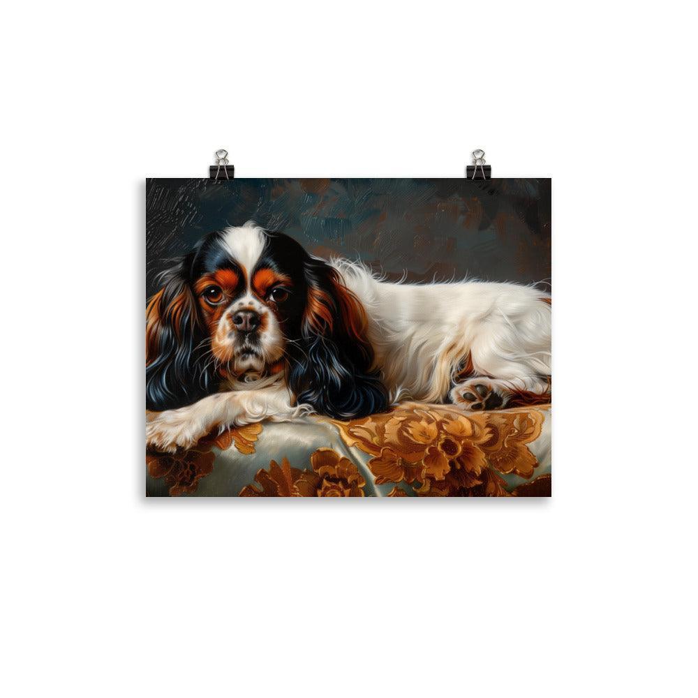 English Toy Spaniel on Ornate Cushion Painting Poster - Oh Posters