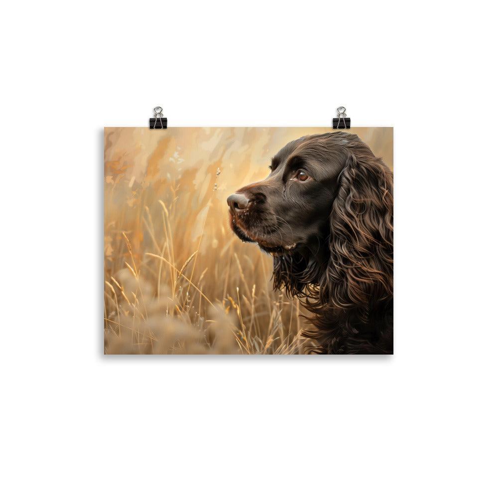 Field Spaniel in Golden Meadow Portrait Poster - Oh Posters