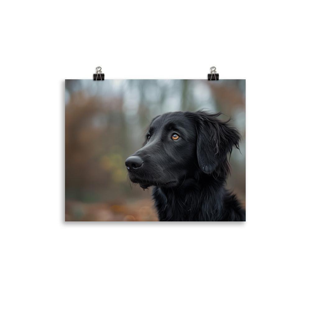 Flat-Coated Retriever in Autumn Forest Portrait Poster - Oh Posters