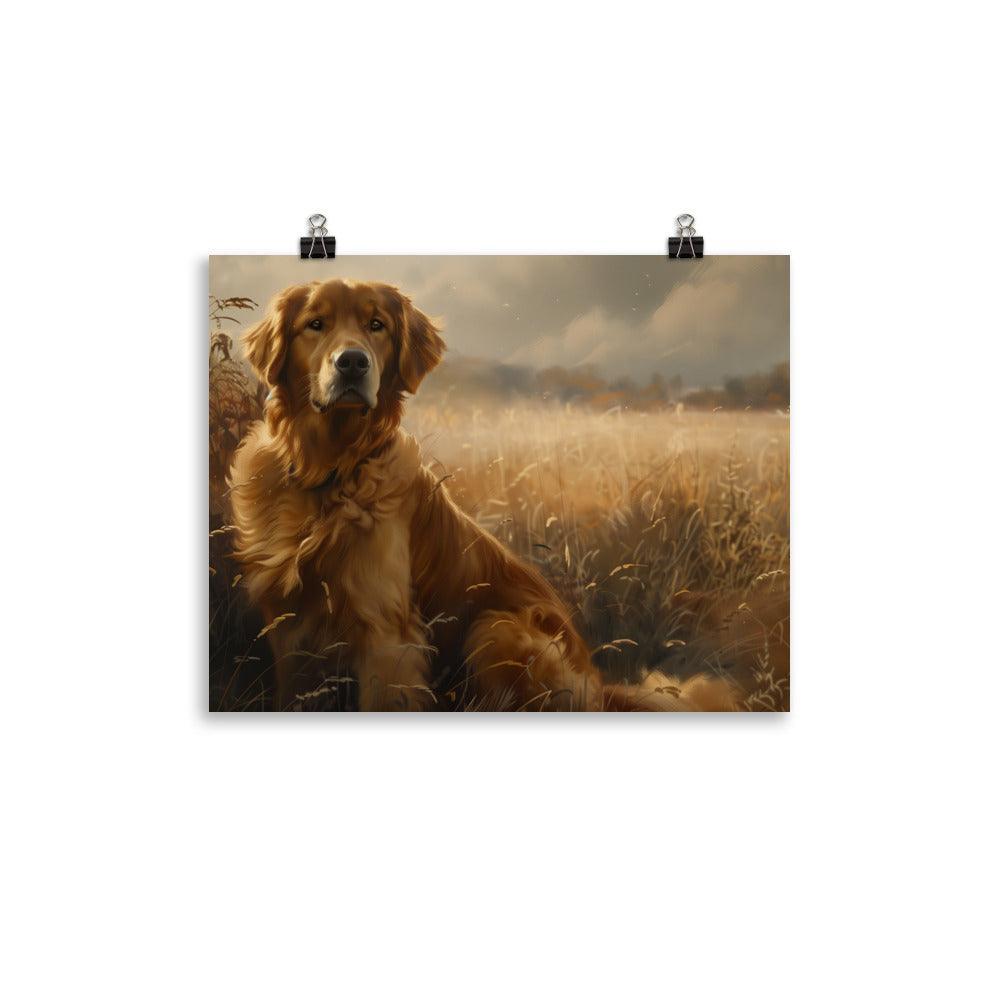 Golden Retriever Field Landscape Painting Poster - Oh Posters