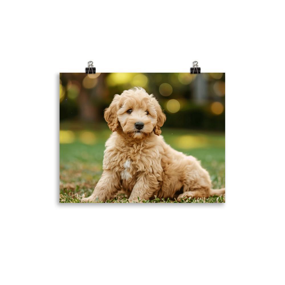 Goldendoodle Puppy in Green Field Poster - Oh Posters