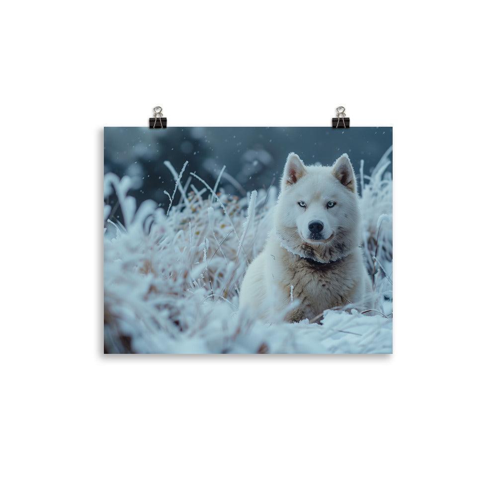 Hokkaido Dog in Snowy Wilderness Landscape Poster - Oh Posters