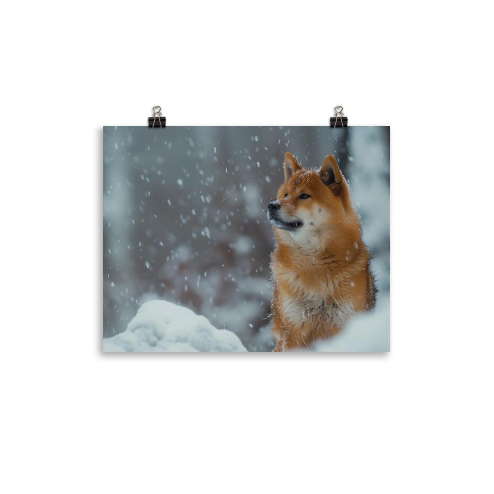 Hokkaido Dog During Winter Snowfall Poster - Oh Posters