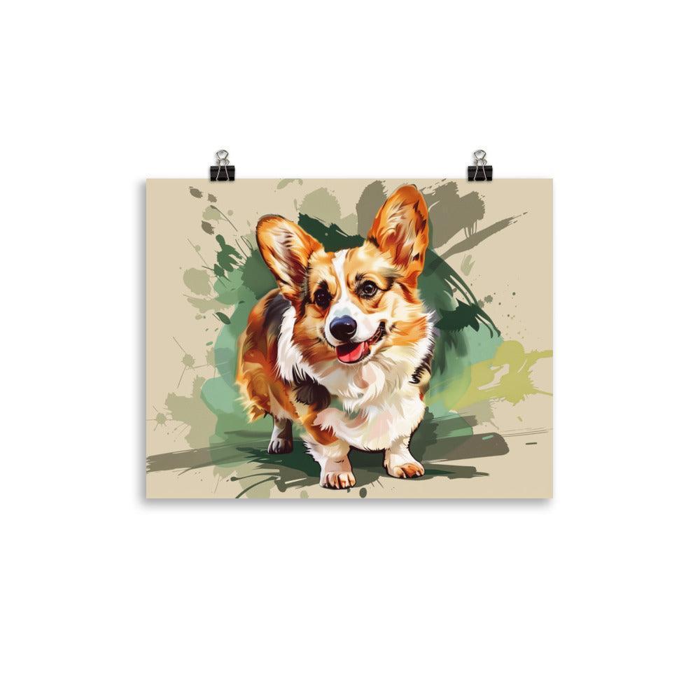 Pembroke Welsh Corgi Artistic Dog Illustration on Beige Poster - Oh Posters