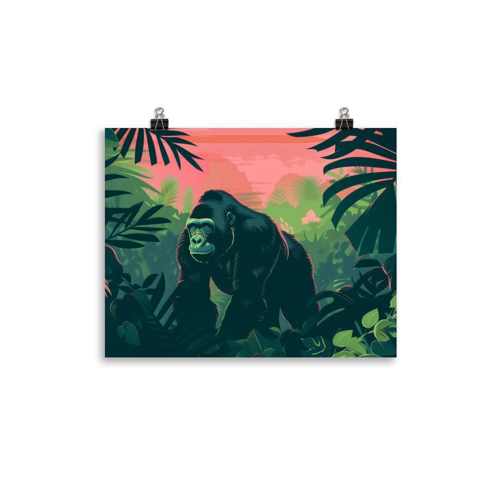 Gorilla in Tropical Jungle Graphic Art Poster - Oh Posters