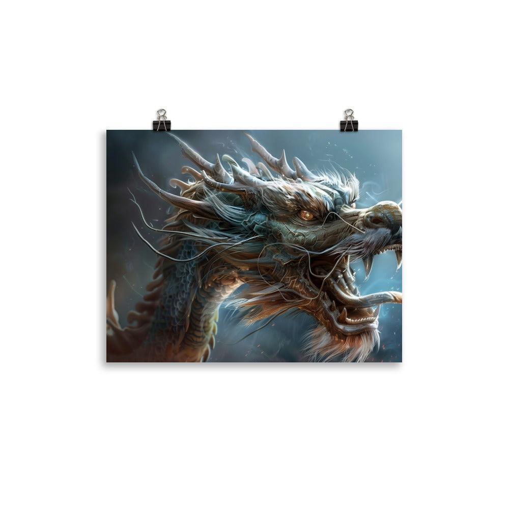 Ferocious Chinese Dragon Mythical Creature Digital Fantasy Art Poster - Oh Posters