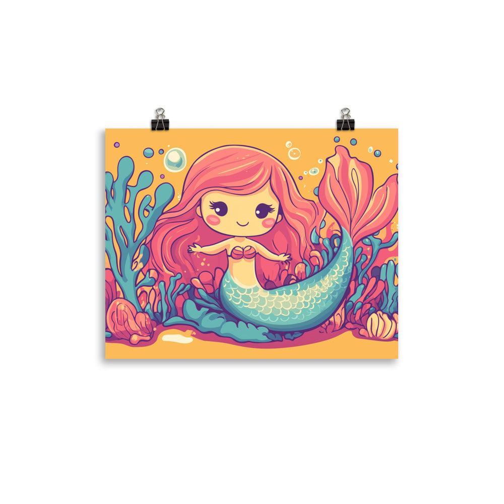 Cute Kids Mermaid Colorful Sea Adventure Art Poster - Oh Posters