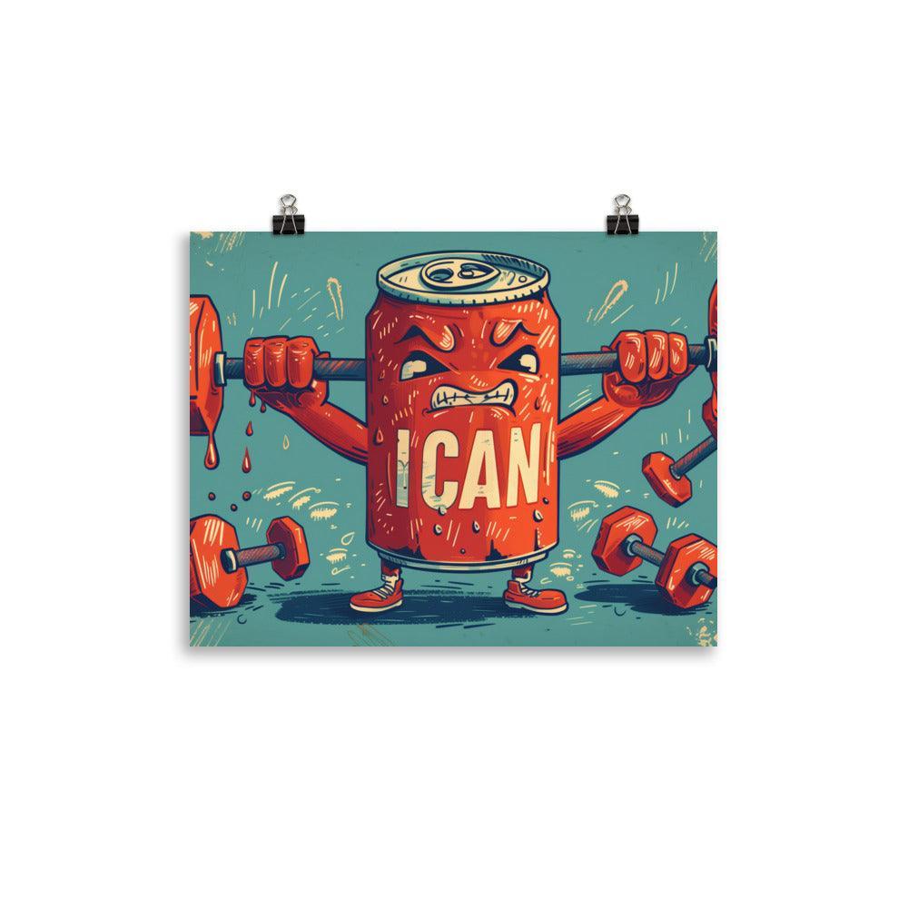 I Can Motivational Soda Can Lifting Weights Retro Art Poster - Oh Posters