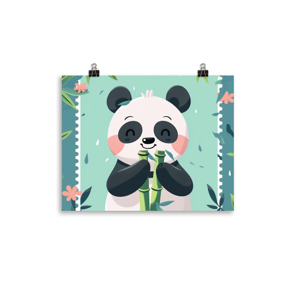 Cute Panda Eating Bamboo Kids Cartoon Illustration Poster - Oh Posters