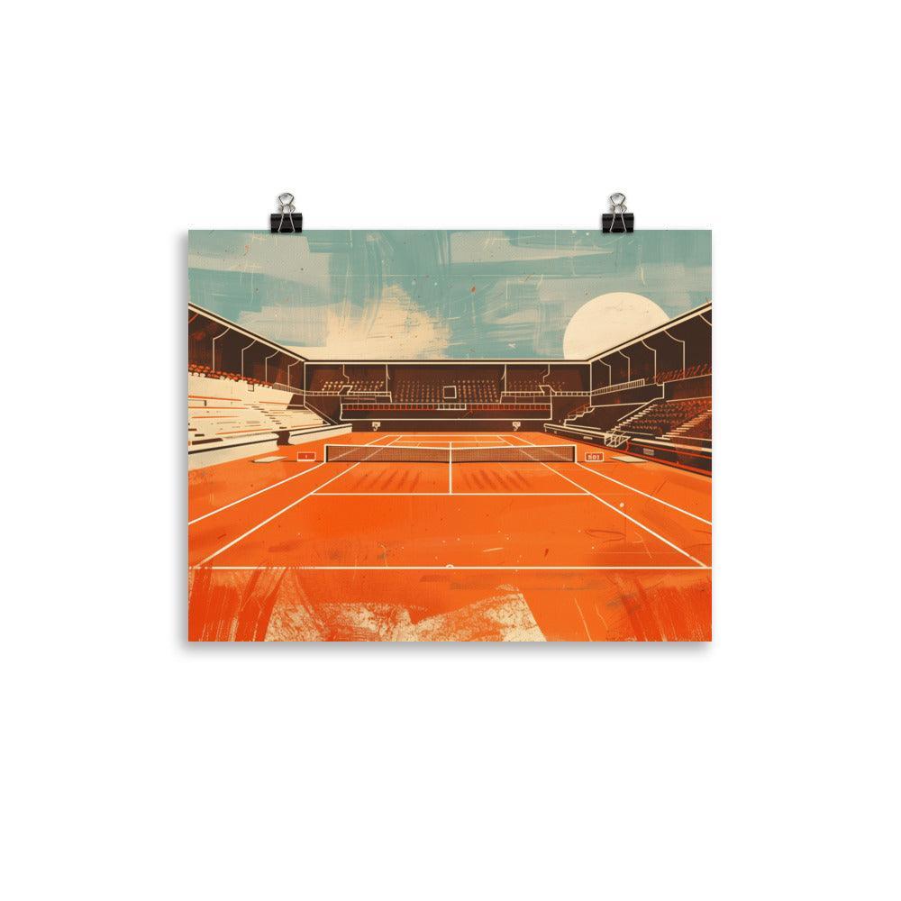 Empty Tennis Court Retro Style Stadium Art Poster - Oh Posters