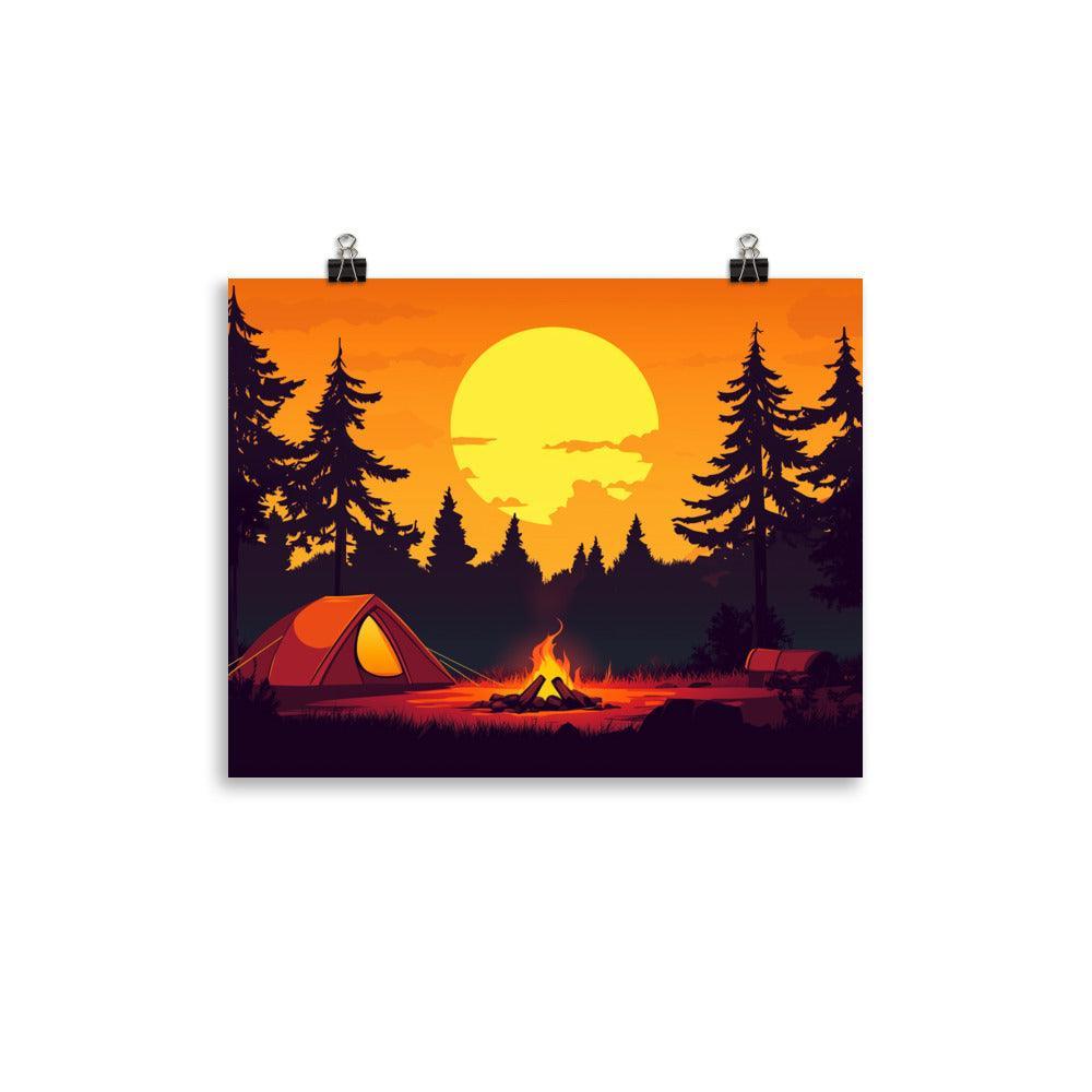 Forest Campfire Under Sunset Adventure Illustration Art Poster - Oh Posters