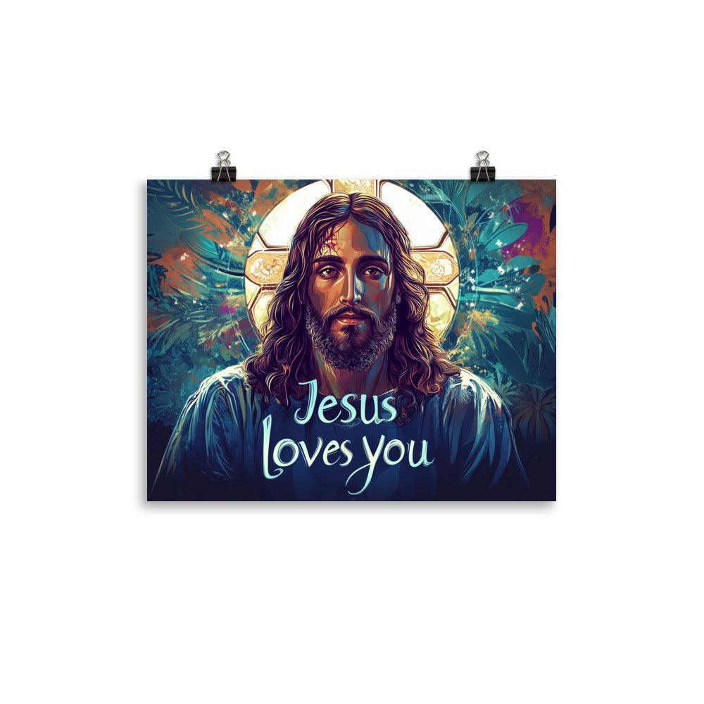 Jesus Loves You Modern Spiritual Art with Halo Poster - Oh Posters