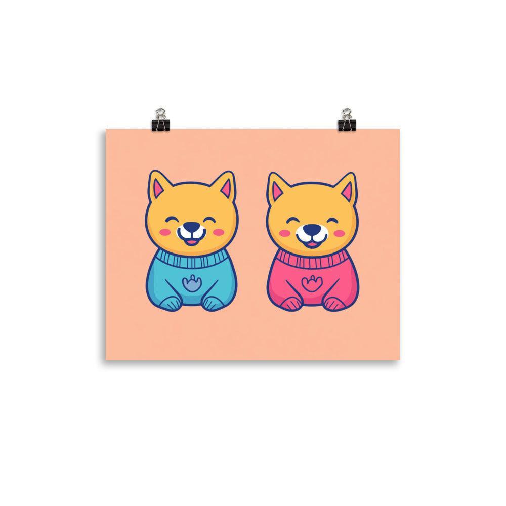 Cute Dingos in Sweaters Pastel Color Digital Art Poster - Oh Posters