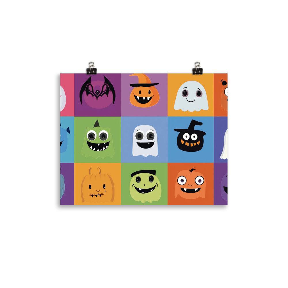 Colorful Halloween Monsters and Ghosts Character Grid Poster - Oh Posters