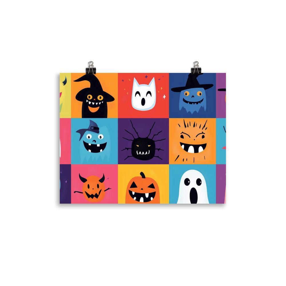 Fun Halloween Creatures Cartoon Style Grid Poster - Oh Posters