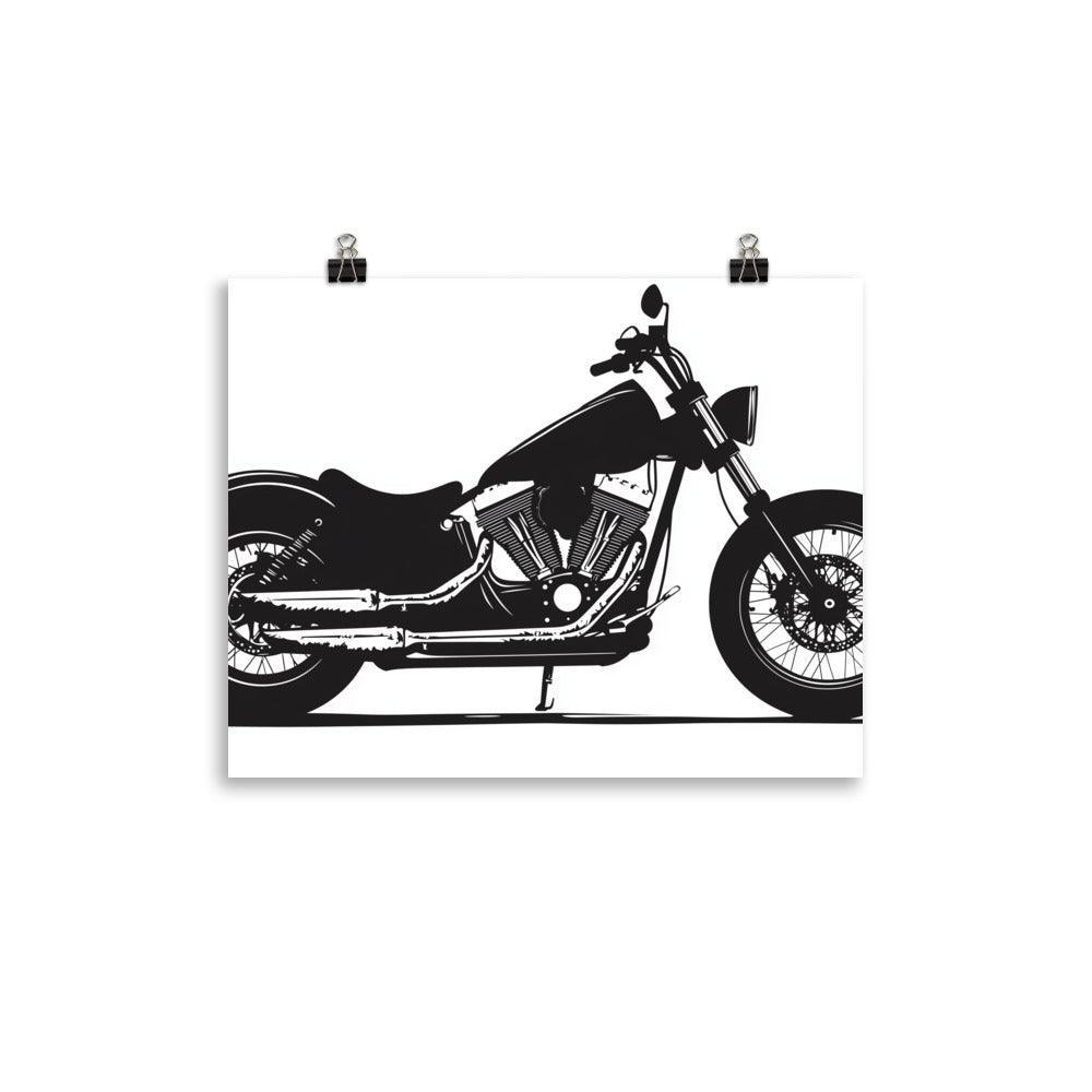 Classic Cruiser Motorcycle Silhouette Black and White Art Poster - Oh Posters